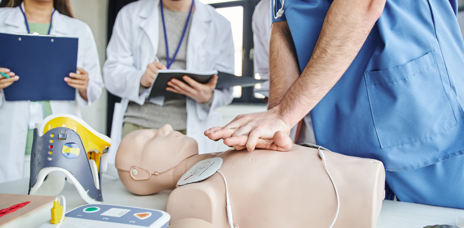 Basic Life Support (BLS) Healthcare professionals practicing CPR as part of the Basic Life Support (BLS) course.